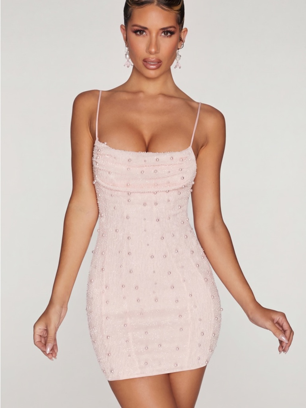 Elegant Pink Beaded Bodycon Dress